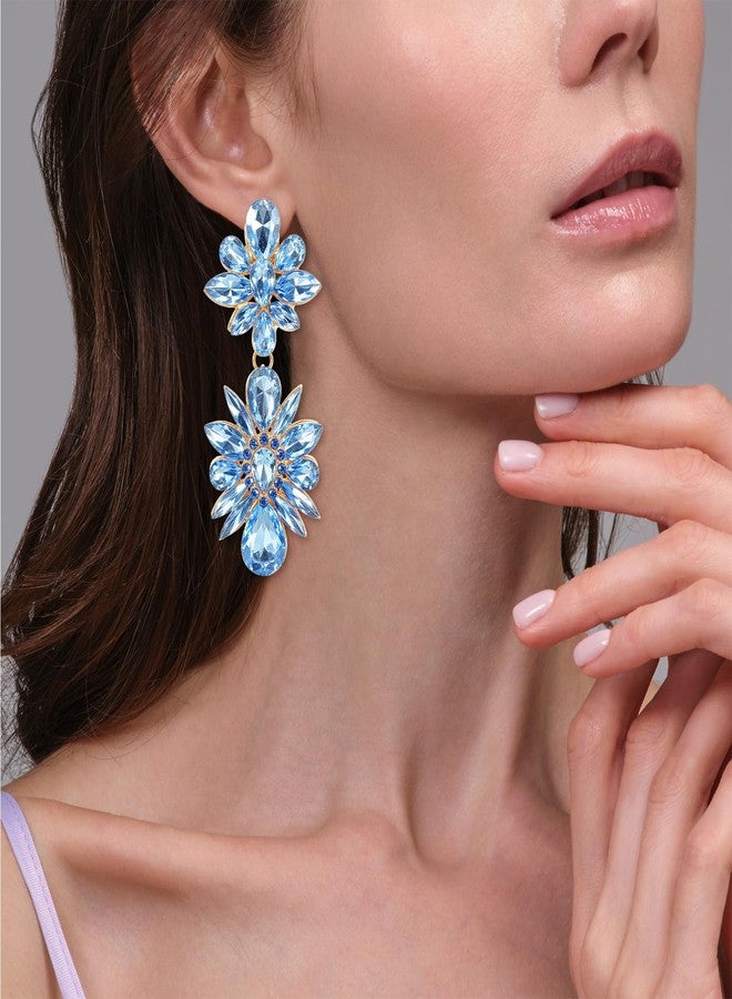 Shimmeroo Light Blue Earrings for Women,Dangle Earrings Rhinestone Flower Crystal Drop Earring Dangling Earring for Wedding Brides Jewelry Gifts - Image 5